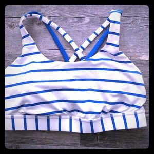Lululemon Workout Bra Top, Blue/White Striped, 6